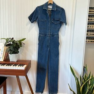 Denim jumpsuit.